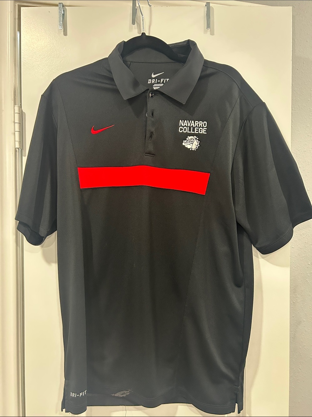 Nike Black Polo with Red Accents and Navarro College Logo
